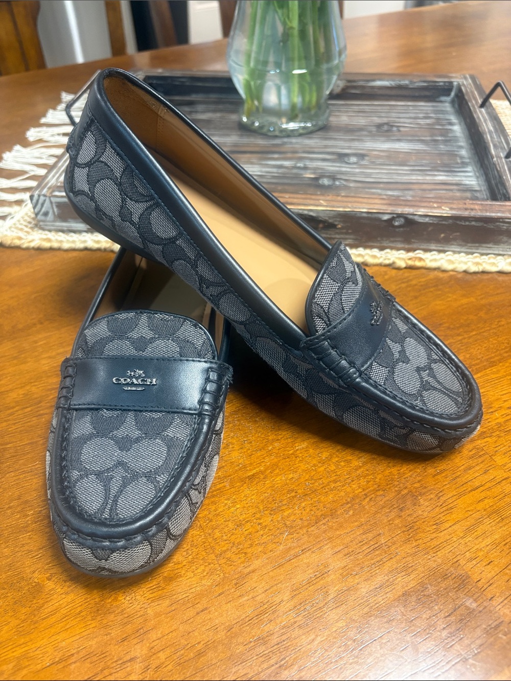 Coach Gray & Black Signature Canvas Penny Loafers - Picture 2 of 7